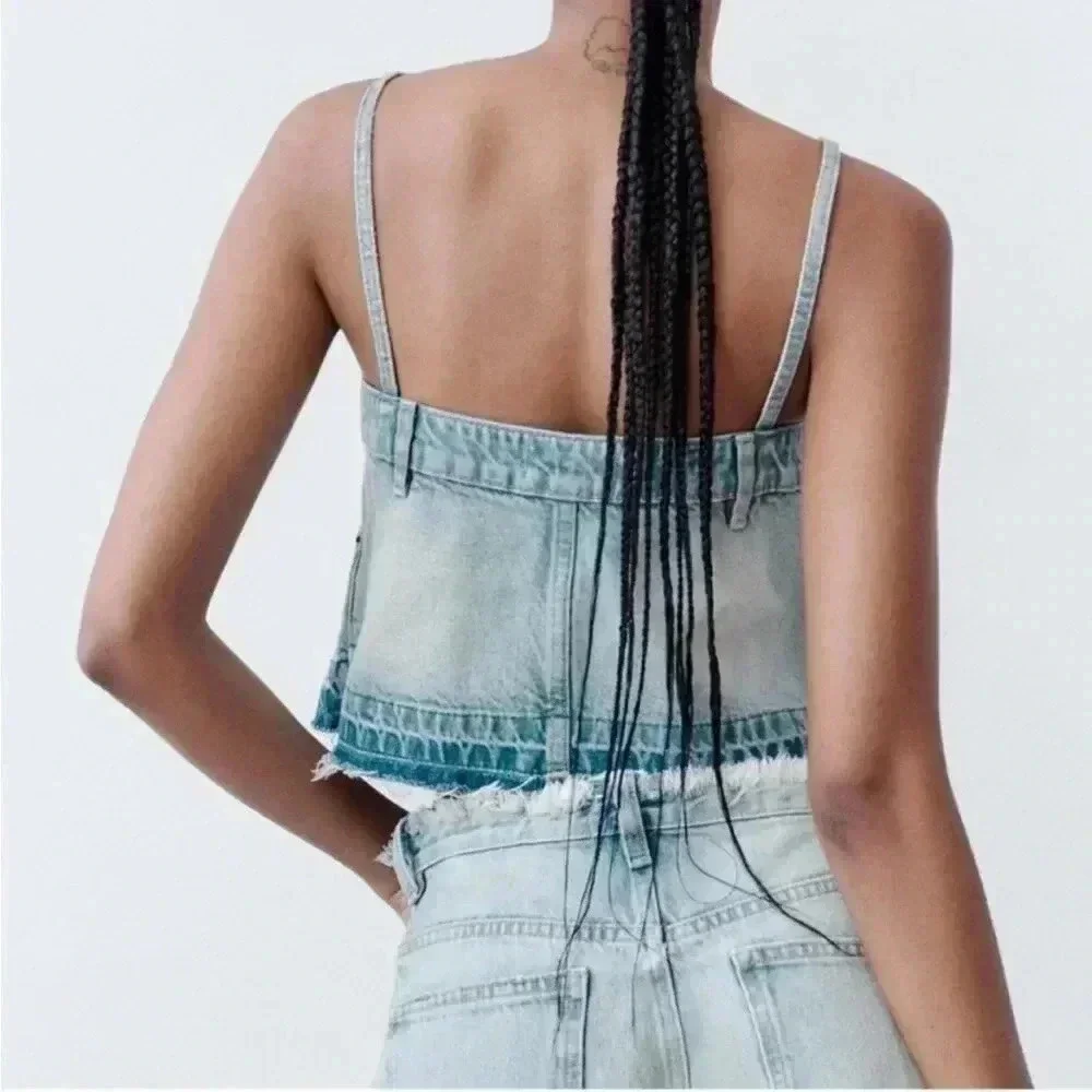 ZARA Denim Crop Top Size Medium NWT - Picture 7 of 11